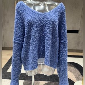 Free People Cozy Blue V-Neck Sweater